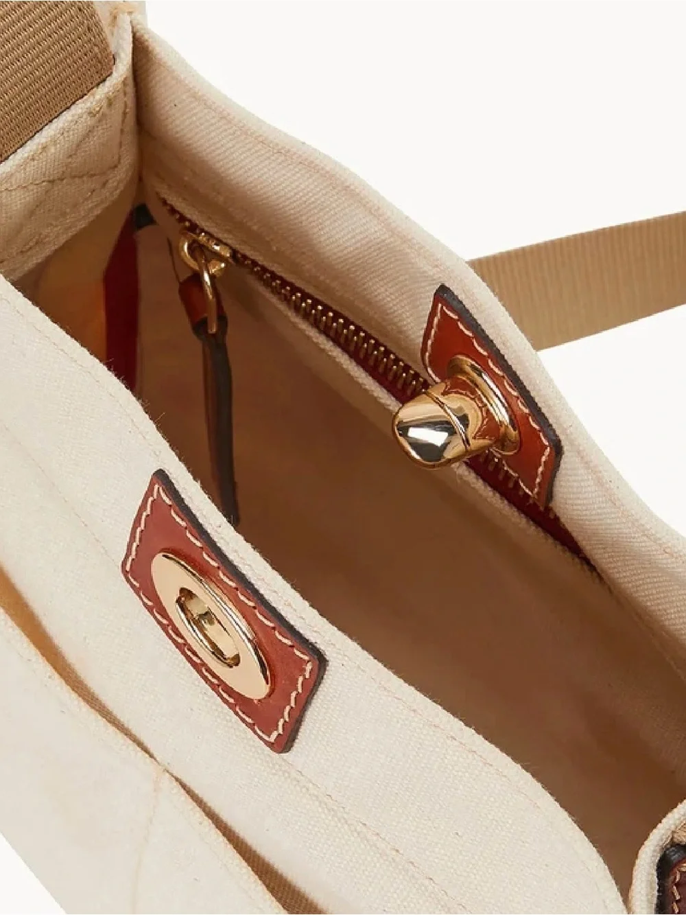 Dooney & Bourke Cream Canvas Messenger Bag with Tan Trim
